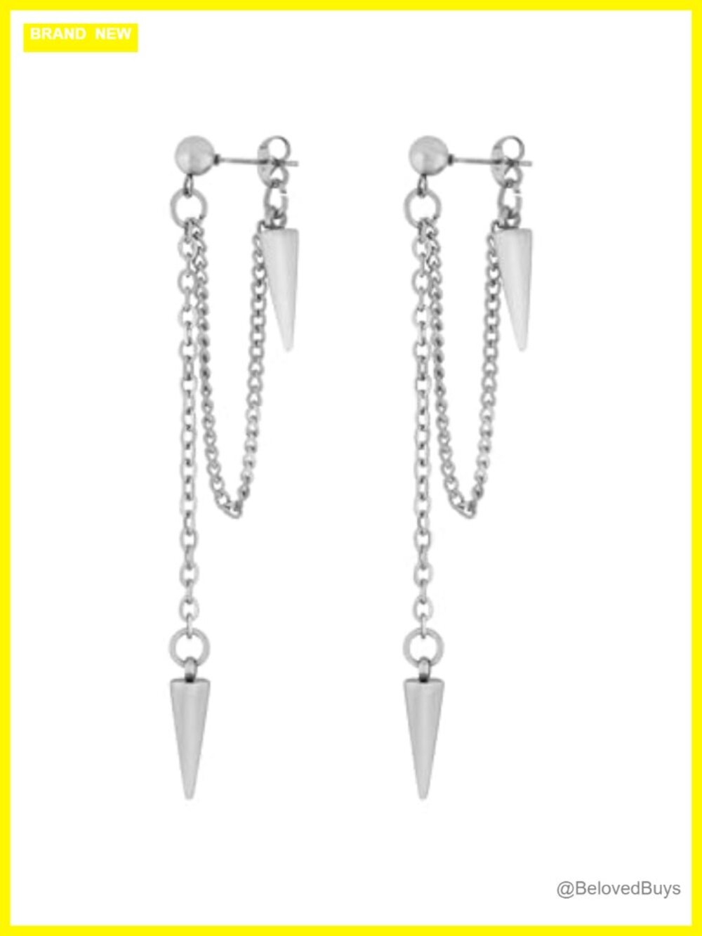 Stainless Steel Spike Chain Dangle Earrings Gothic Punk Grunge